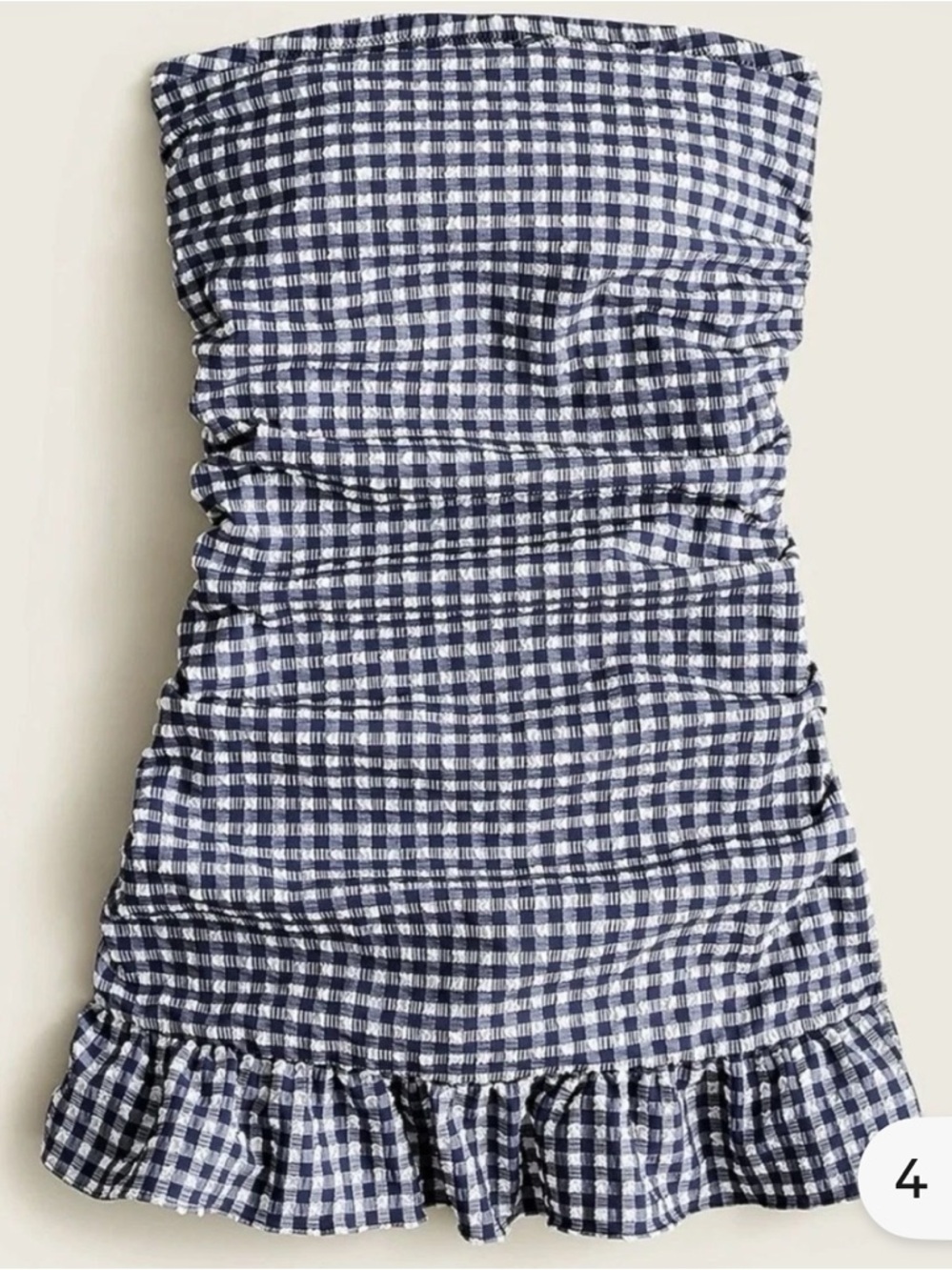 J. Crew Navy and White Gingham Strapless Ruched Swim Dress